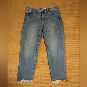 Raw Hem Straight Leg  Stretch Medium Wash Cropped Jeans